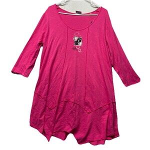 Casual Cottonseed Wear Sz L Tunic Top Hot Pink USA Cotton Shark Bite Hem Painted